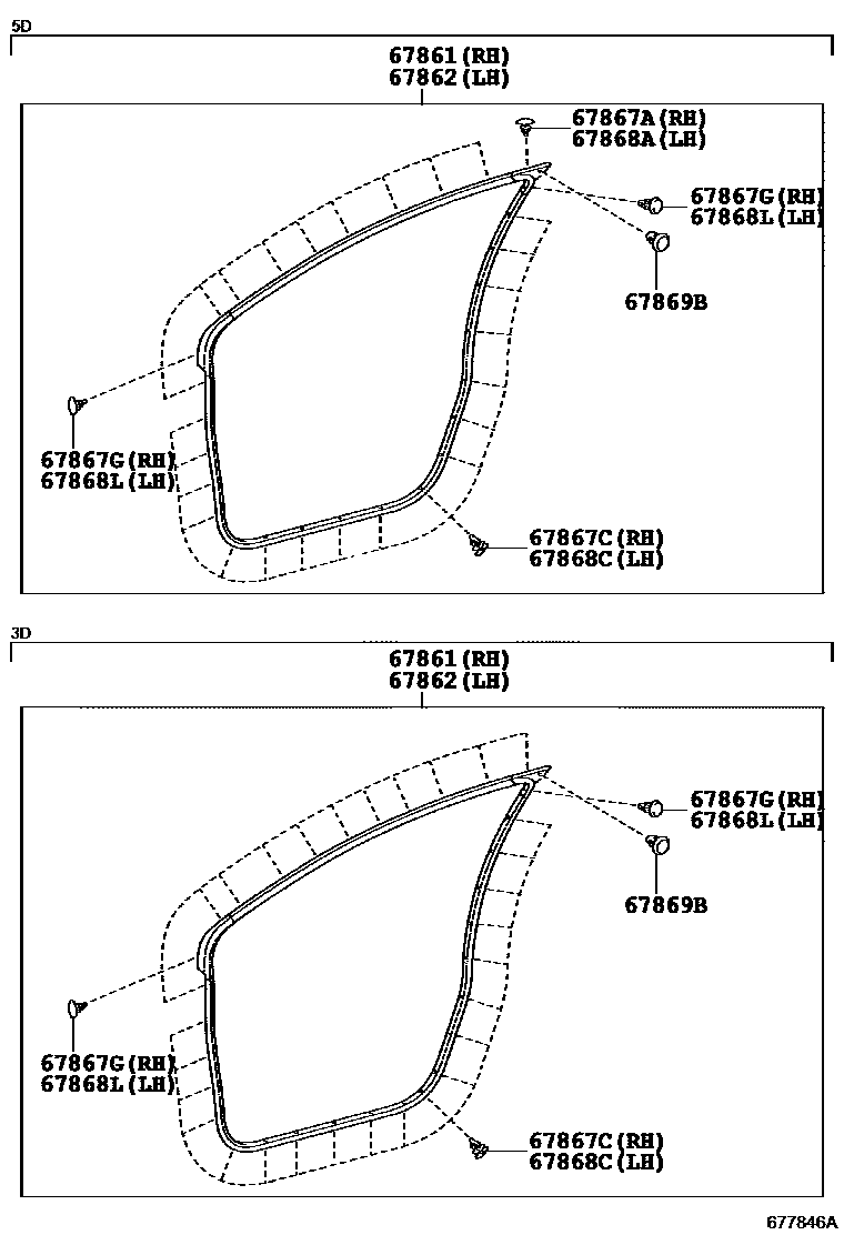 Toyota YARIS 前门板和前门玻璃 EPC diagram — 677846A