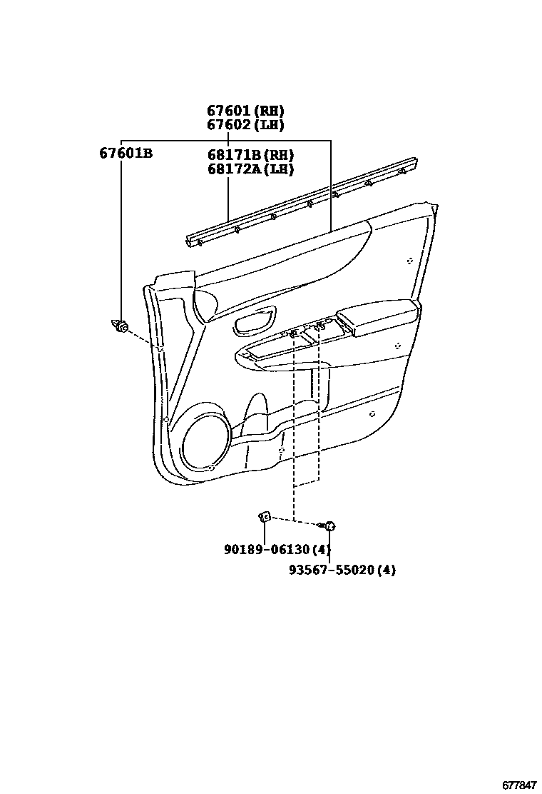Toyota YARIS 前门板和前门玻璃 EPC diagram — 677847