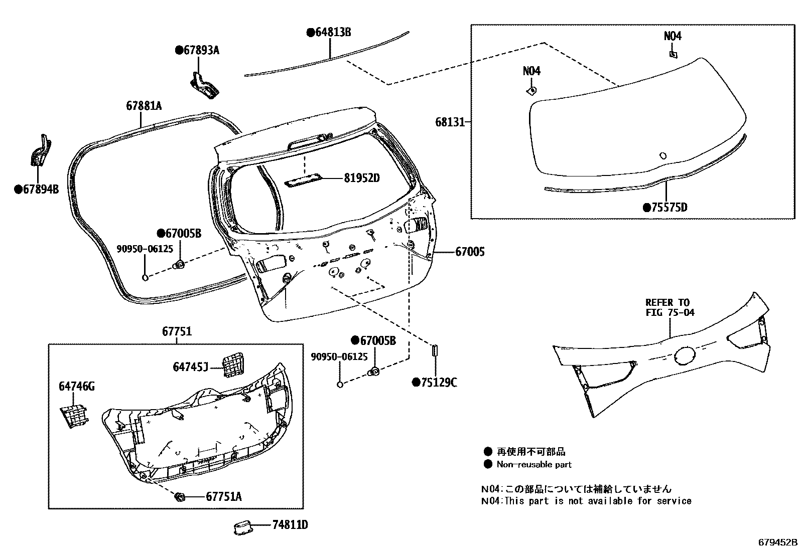 Toyota YARIS 背门板和背门玻璃 EPC diagram — 679452B