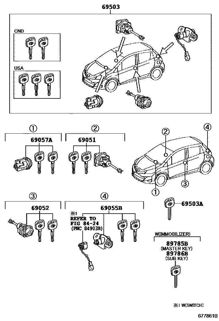 Toyota YARIS 锁芯组件 EPC diagram — 677861B