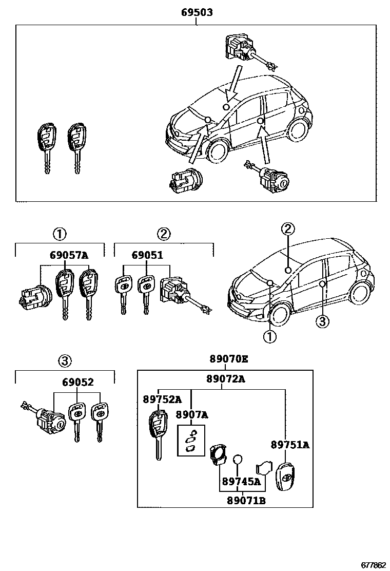 Toyota YARIS 锁芯组件 EPC diagram — 677862