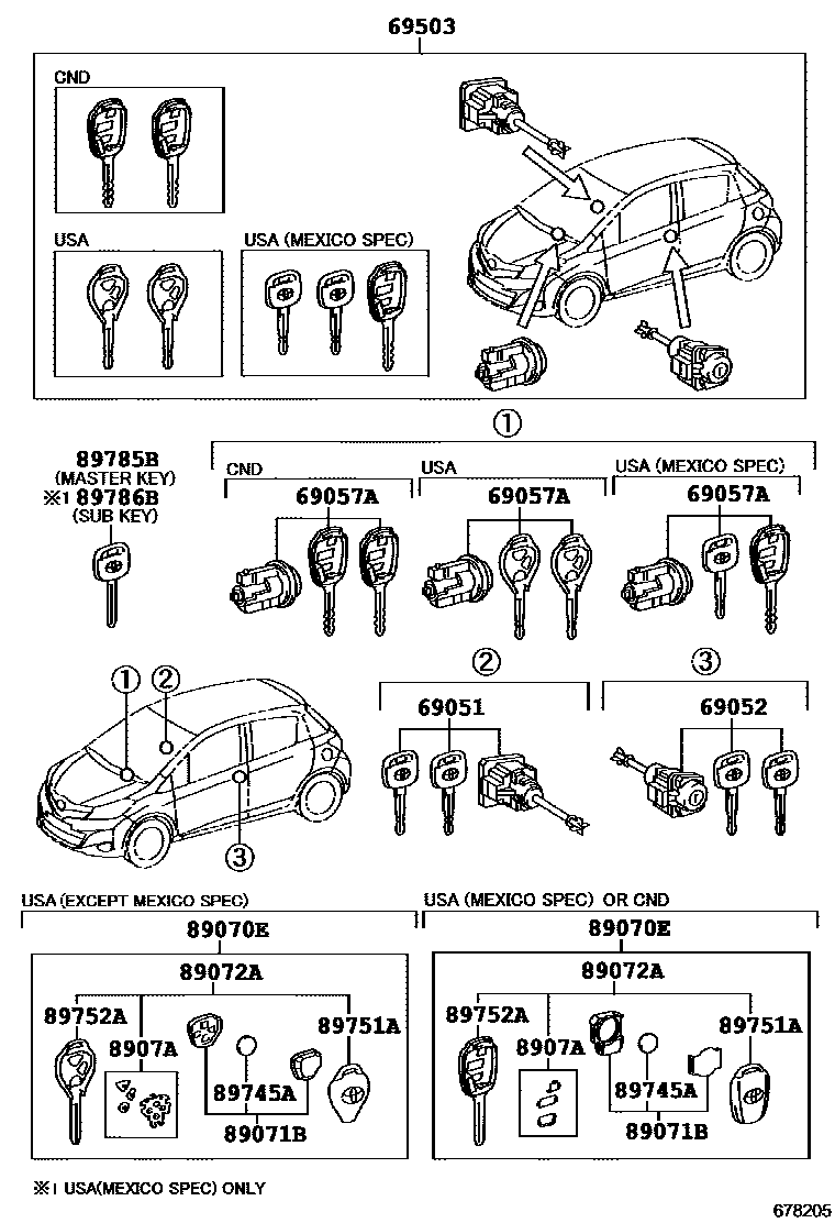 Toyota YARIS 锁芯组件 EPC diagram — 678205