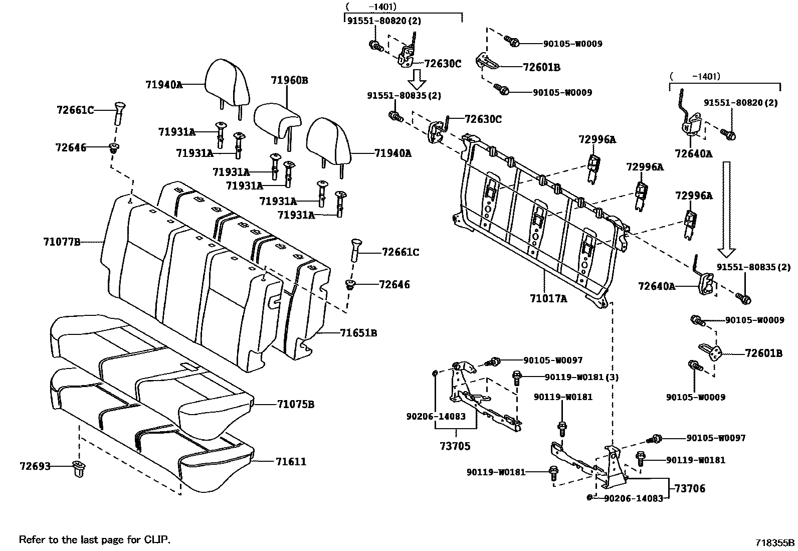 Toyota YARIS 后排座椅和座椅滑轨 EPC diagram — 718355B