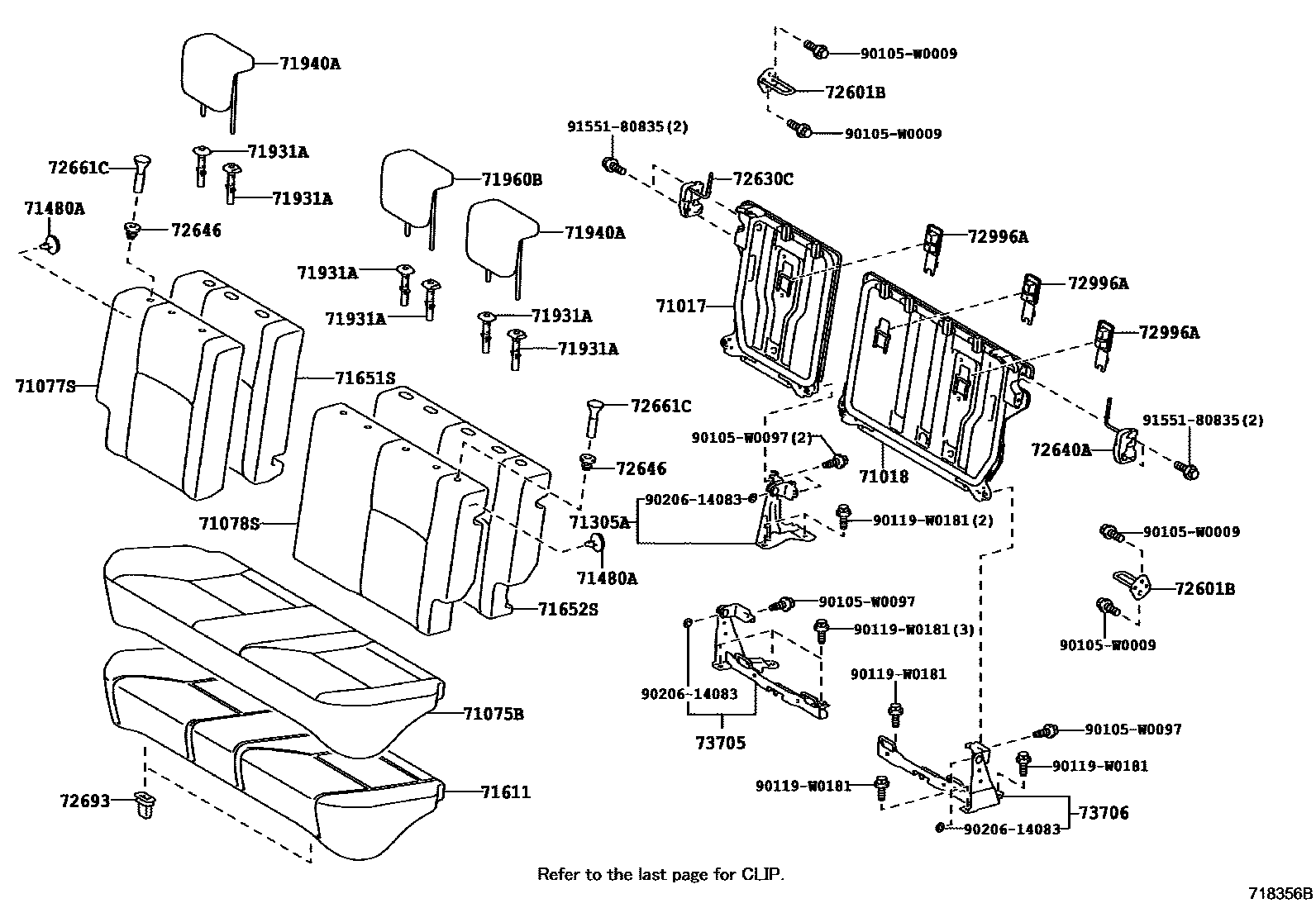 Toyota YARIS 后排座椅和座椅滑轨 EPC diagram — 718356B