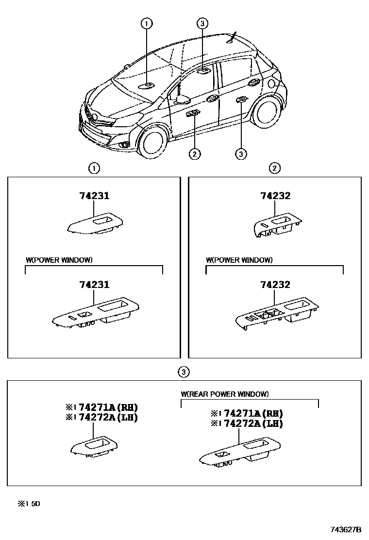 Toyota YARIS 扶手和遮阳板 EPC diagram — 743627B