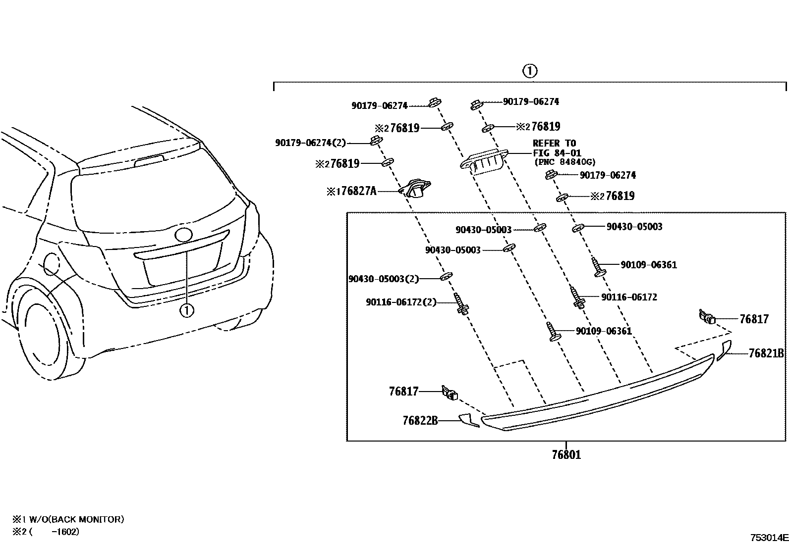 Toyota YARIS 后防护条 EPC diagram — 753014E