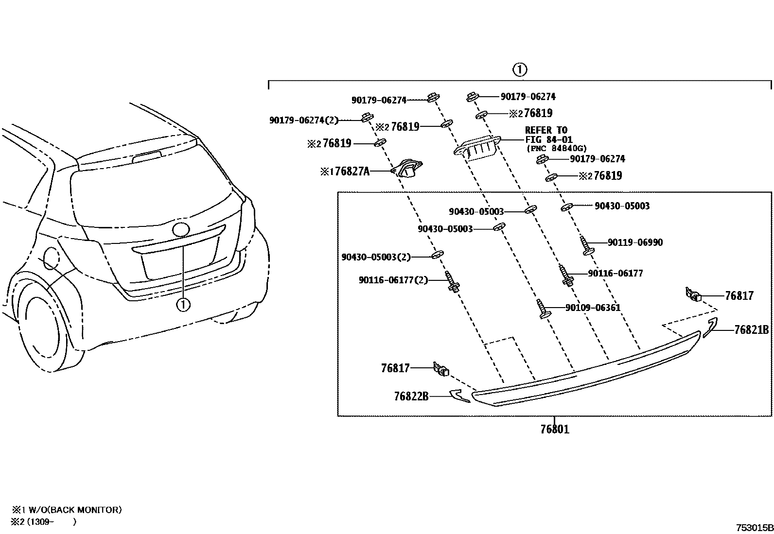 Toyota YARIS 后防护条 EPC diagram — 753015B