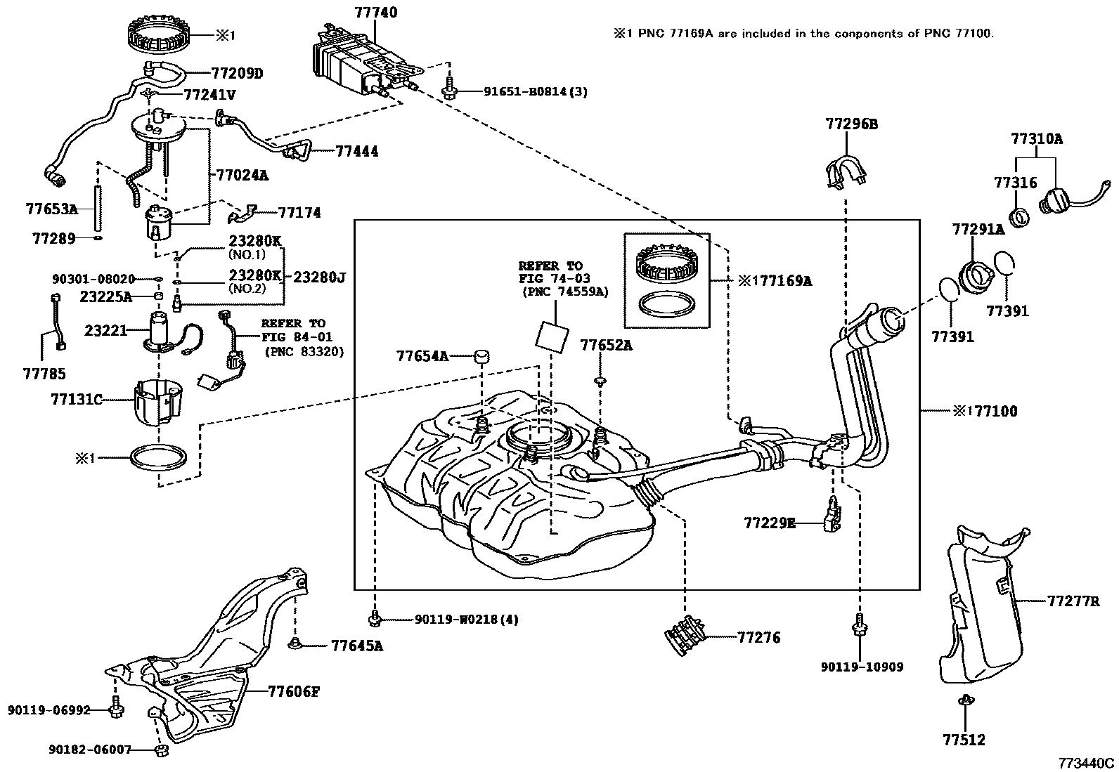 Toyota YARIS 燃油箱和燃油管 EPC diagram — 773440C