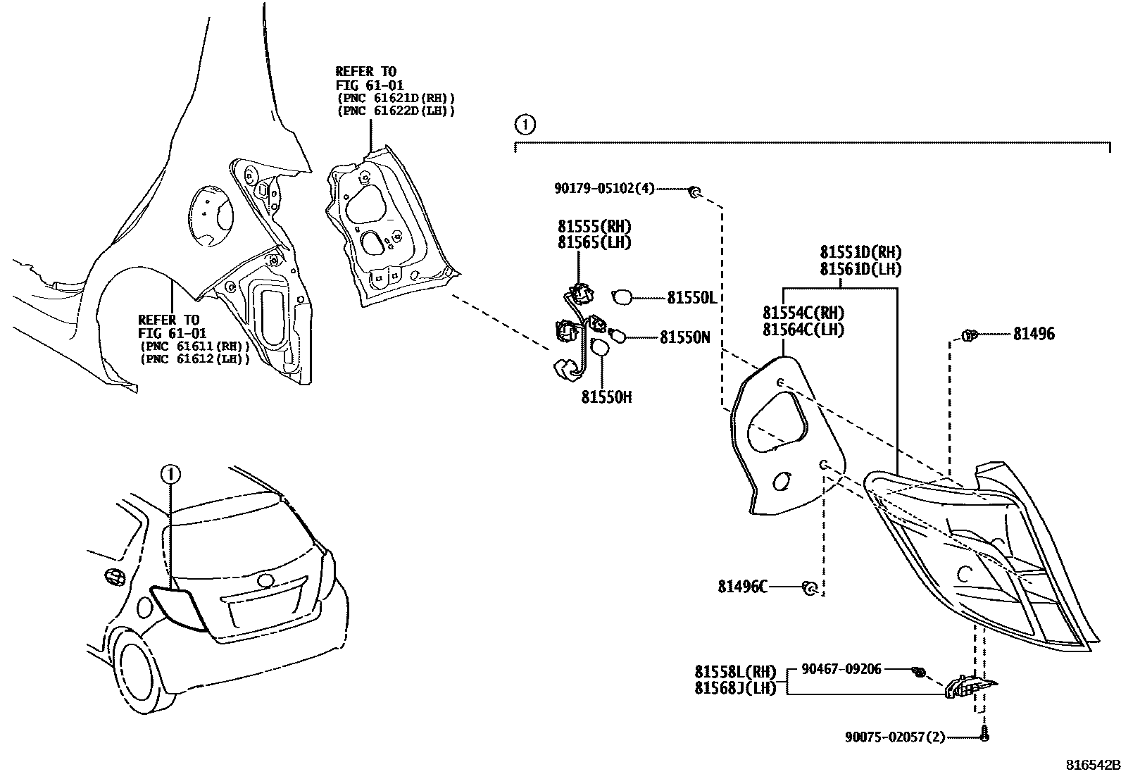 Toyota YARIS 后组合灯 EPC diagram — 816542B