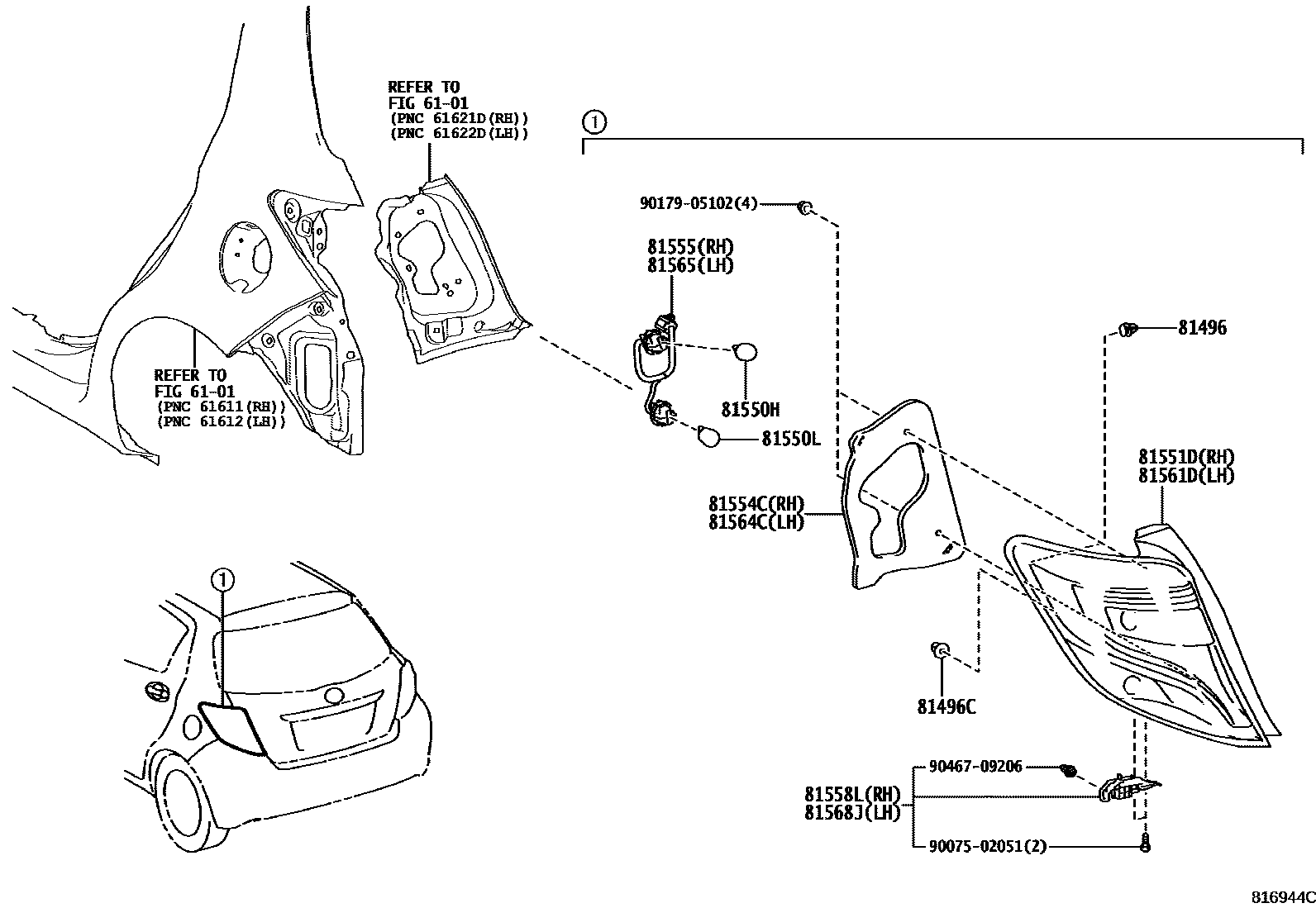 Toyota YARIS 后组合灯 EPC diagram — 816944C
