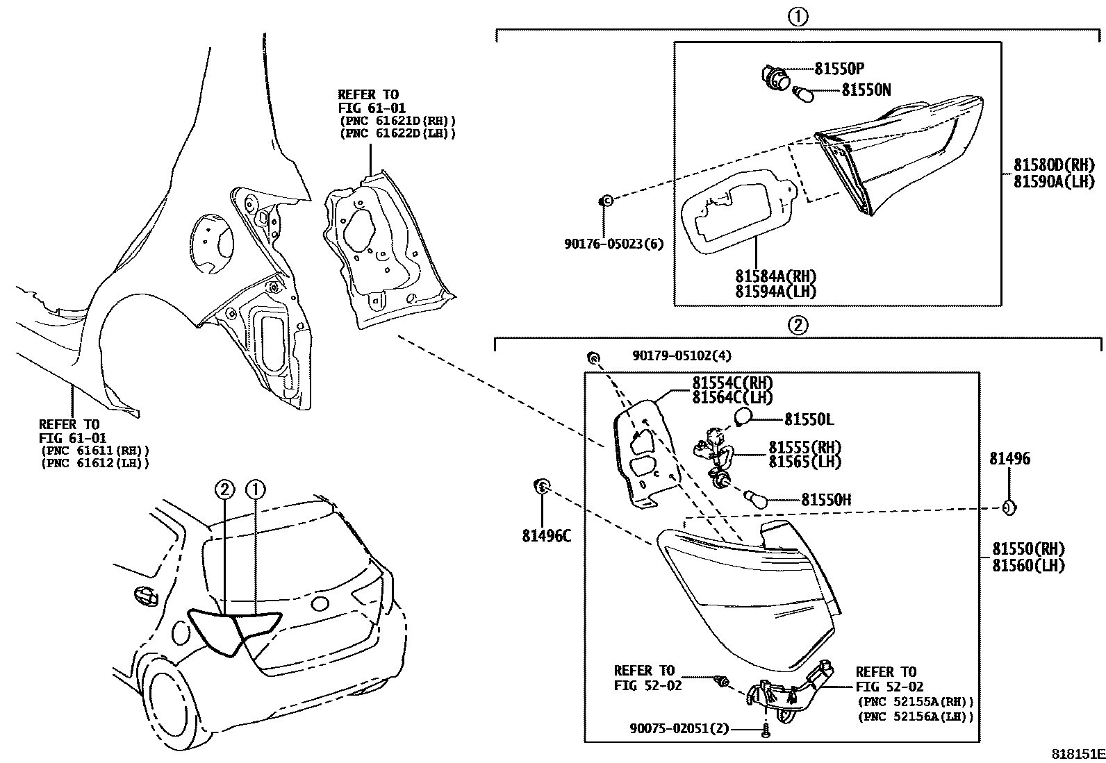 Toyota YARIS 后组合灯 EPC diagram — 818151E