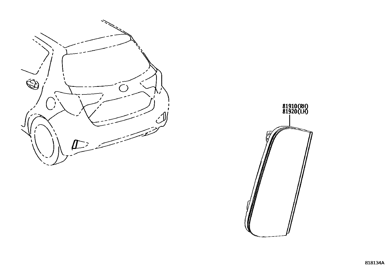 Toyota YARIS reflector EPC diagram — 818134A