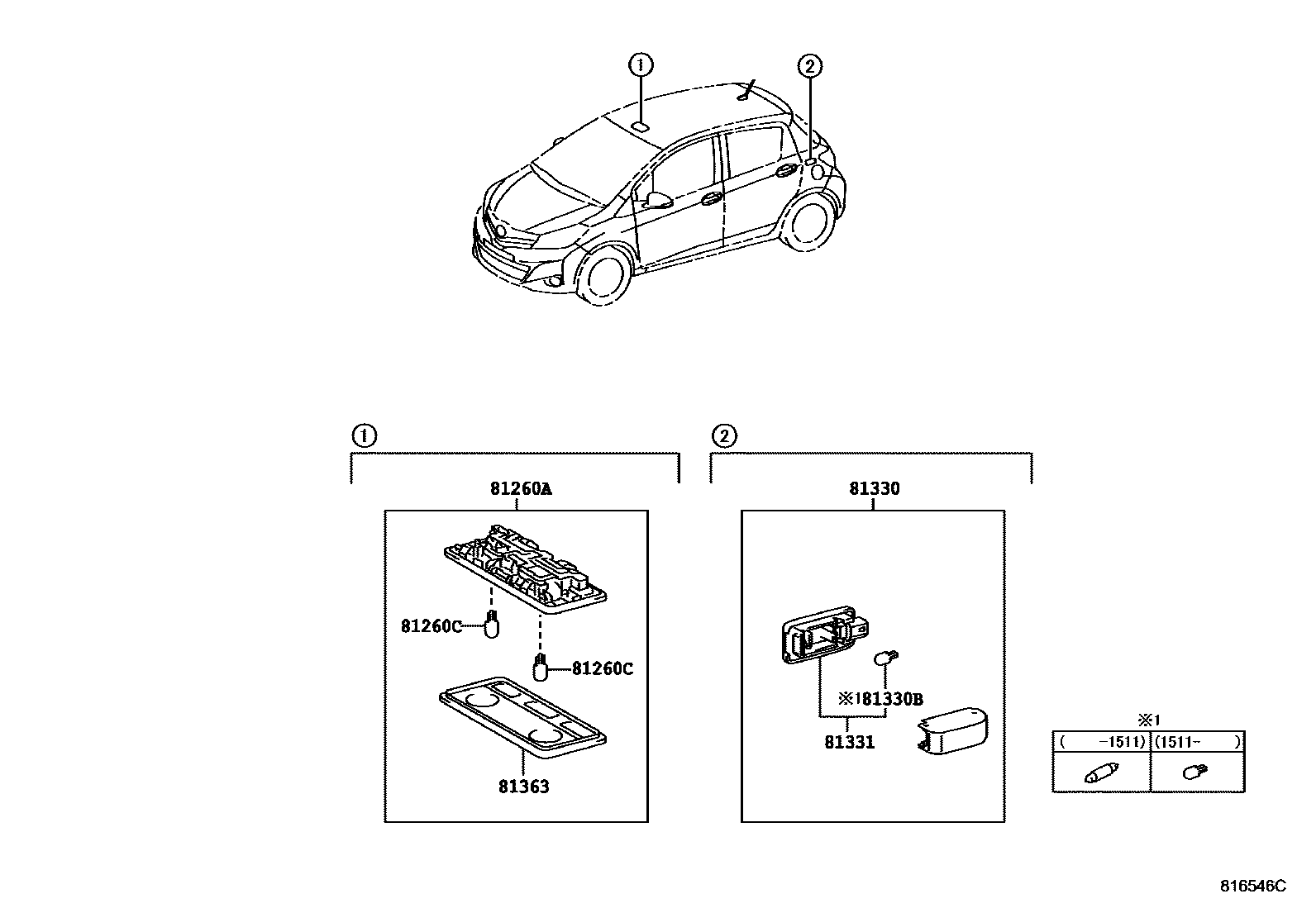 Toyota YARIS 车内灯 EPC diagram — 816546C