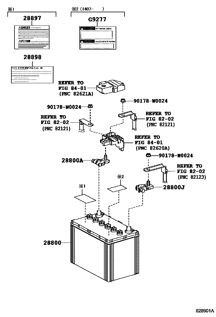 Toyota YARIS 蓄电池和蓄电池电缆 EPC diagram — 828901A