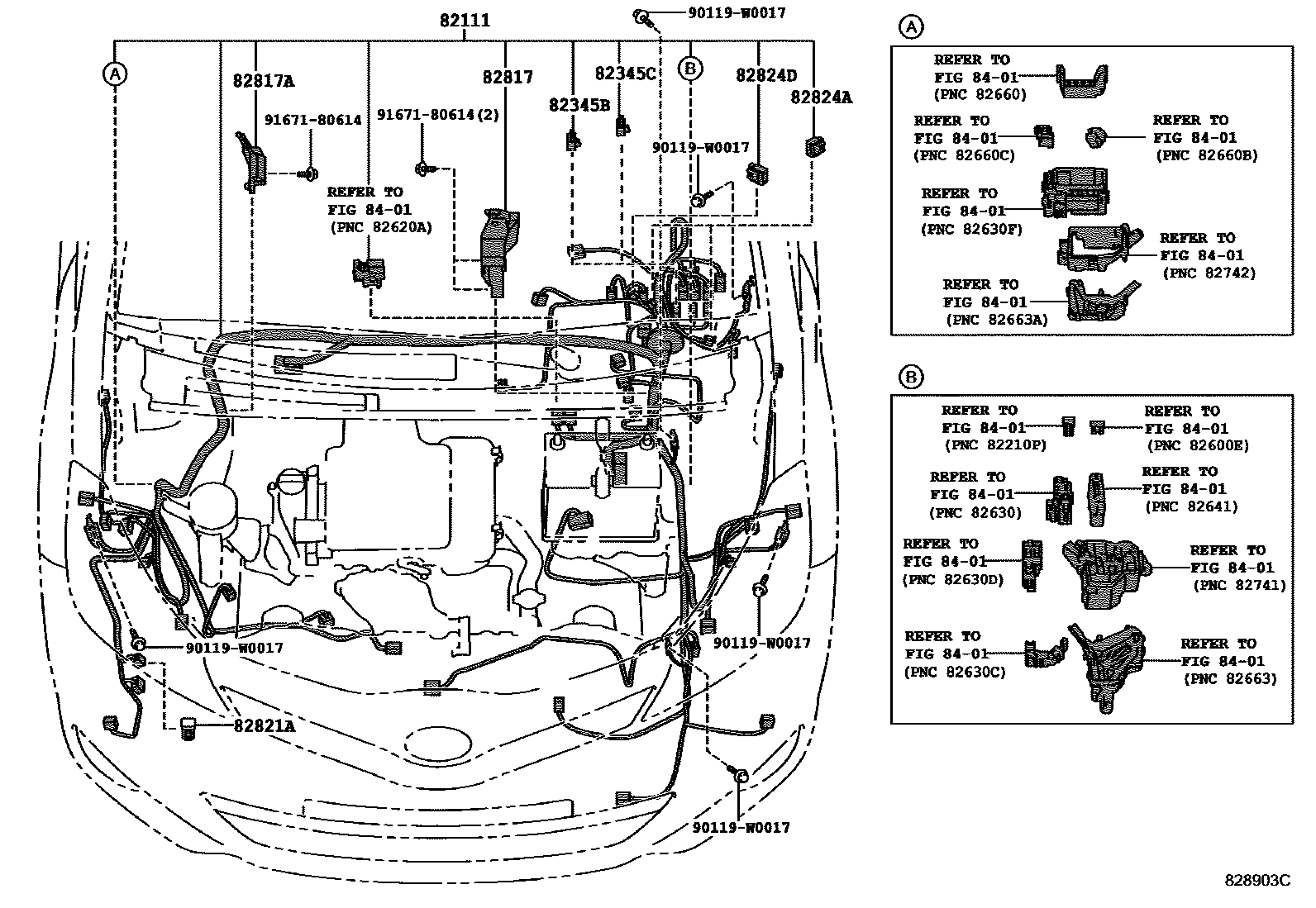 Toyota YARIS 线束和卡夹 EPC diagram — 828903C