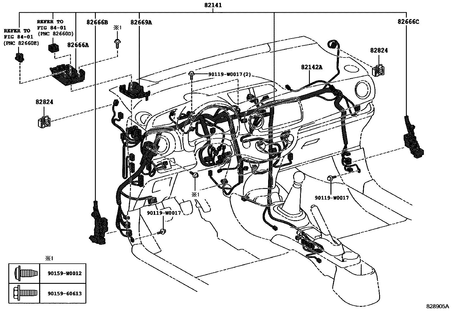 Toyota YARIS 线束和卡夹 EPC diagram — 828905A
