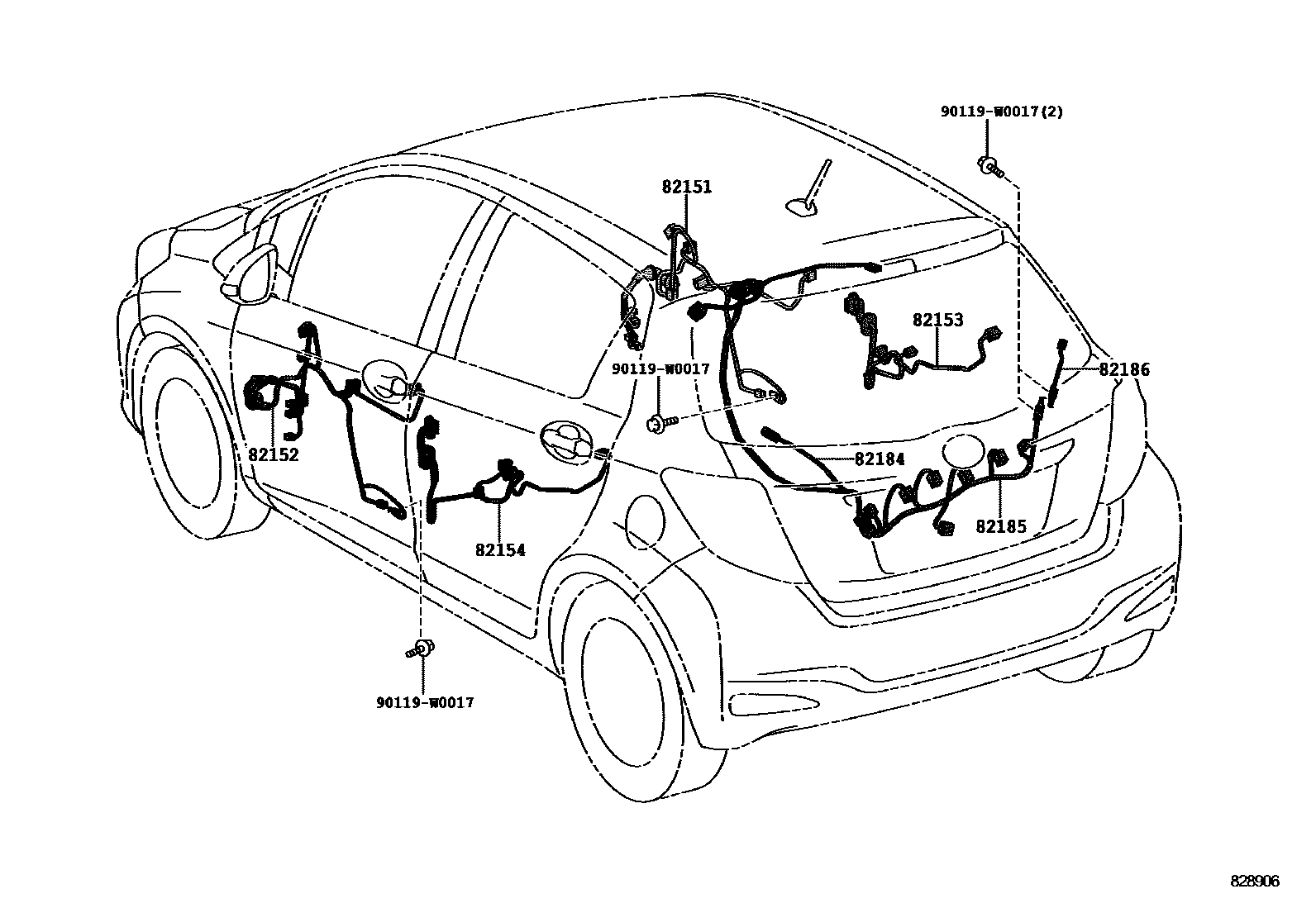 Toyota YARIS 线束和卡夹 EPC diagram — 828906