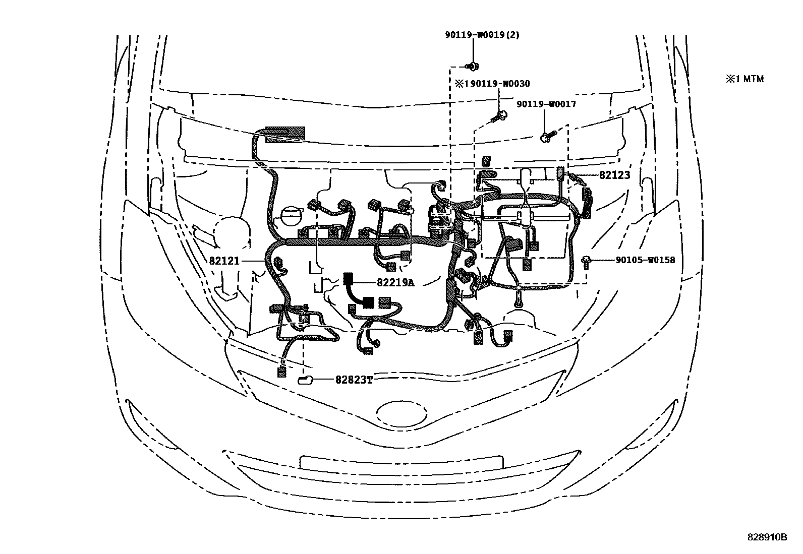 Toyota YARIS 线束和卡夹 EPC diagram — 828910B
