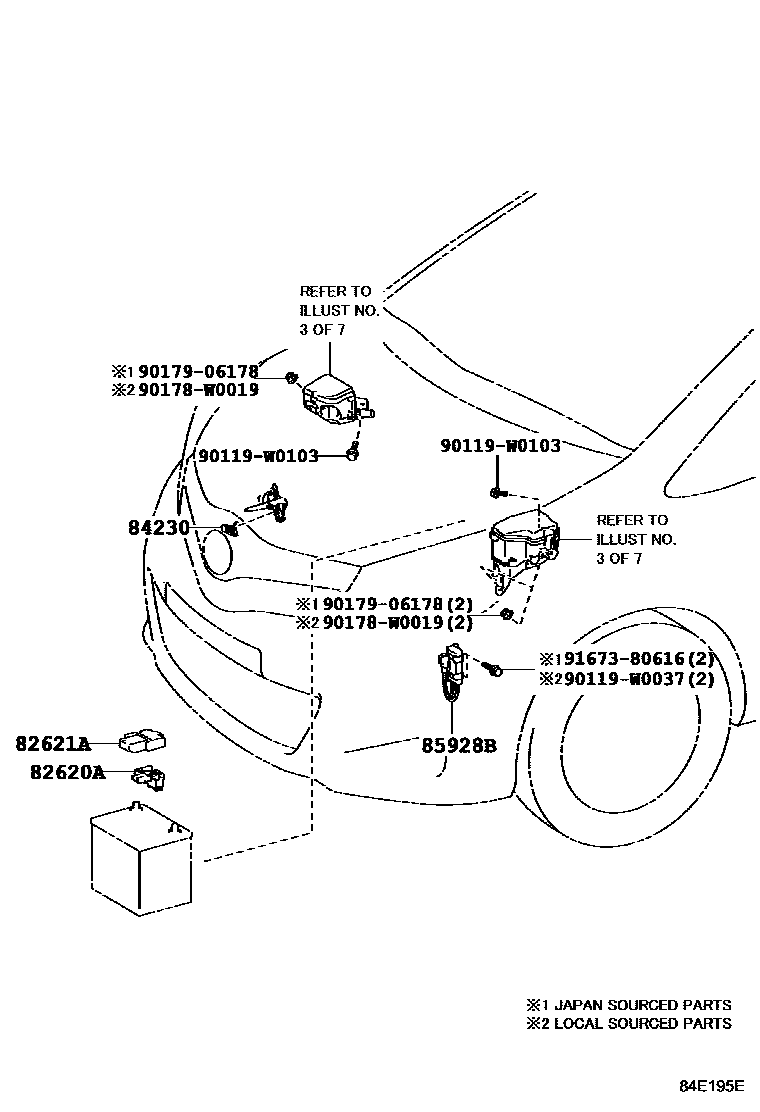 Toyota YARIS 开关和继电器和ECU EPC diagram — 84E195E