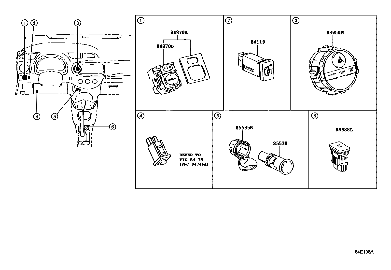 Toyota YARIS 开关和继电器和ECU EPC diagram — 84E198A