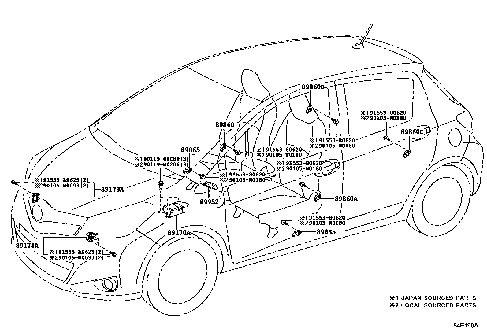 Toyota YARIS 空气囊 EPC diagram — 84E190A