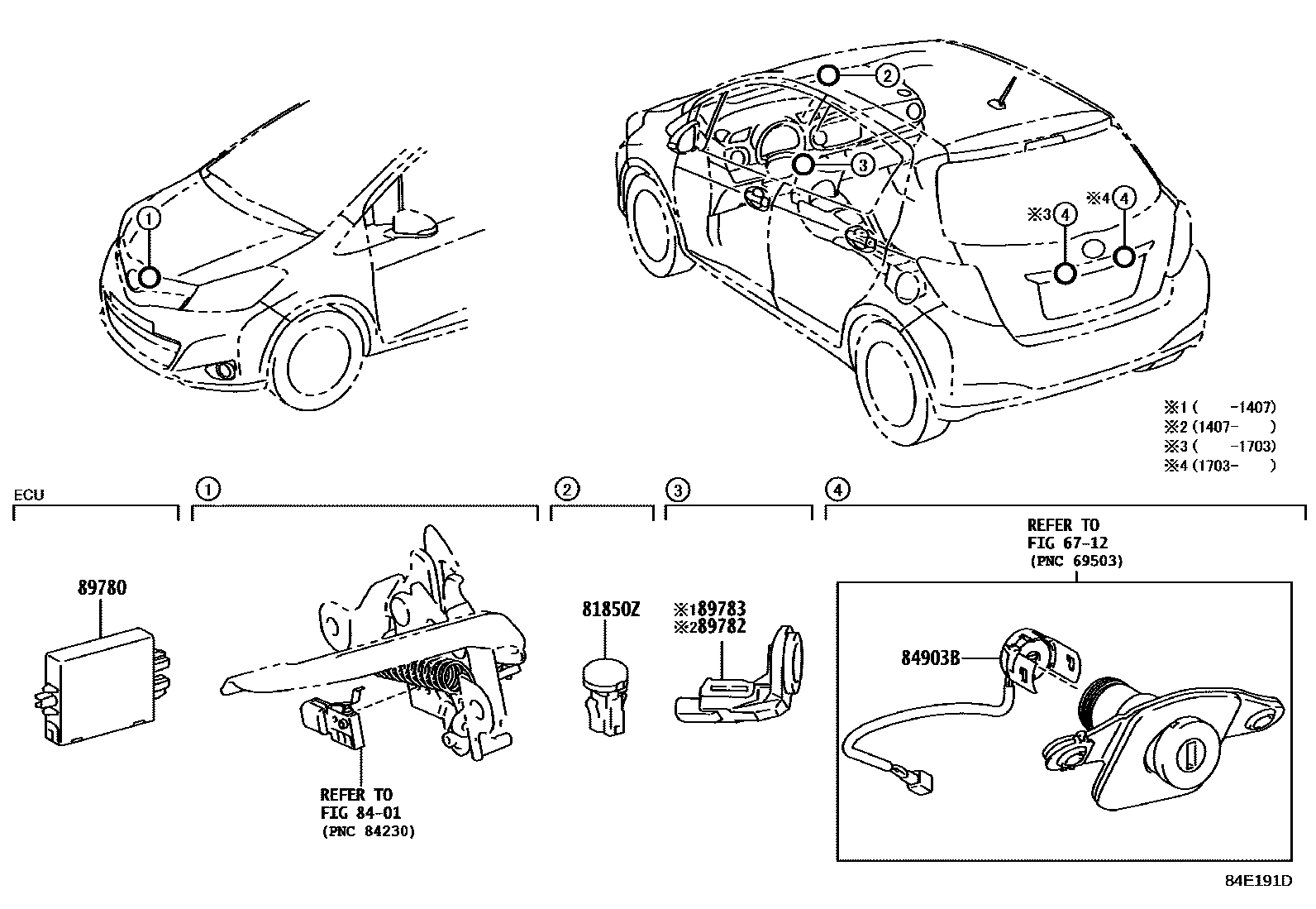 Toyota YARIS 防盗装置 EPC diagram — 84E191D