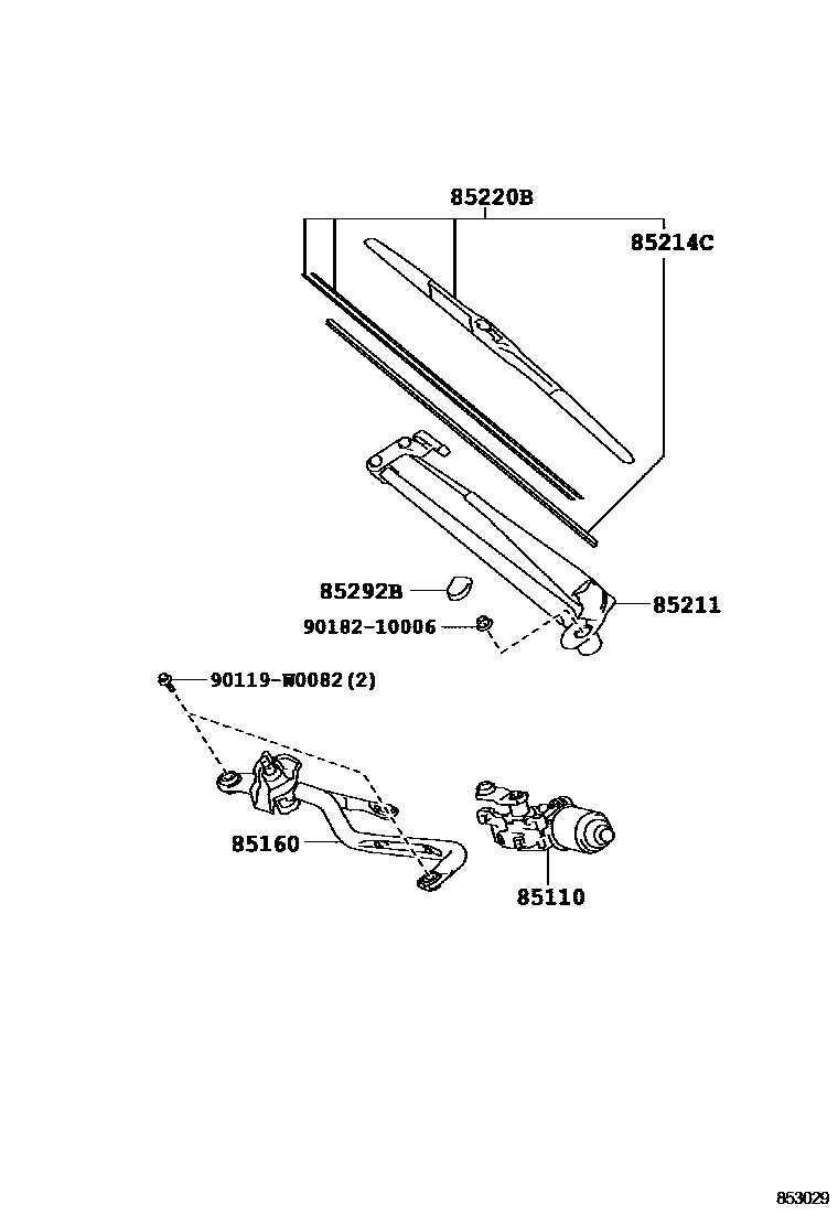 Toyota YARIS 挡风玻璃刮水器 EPC diagram — 853029