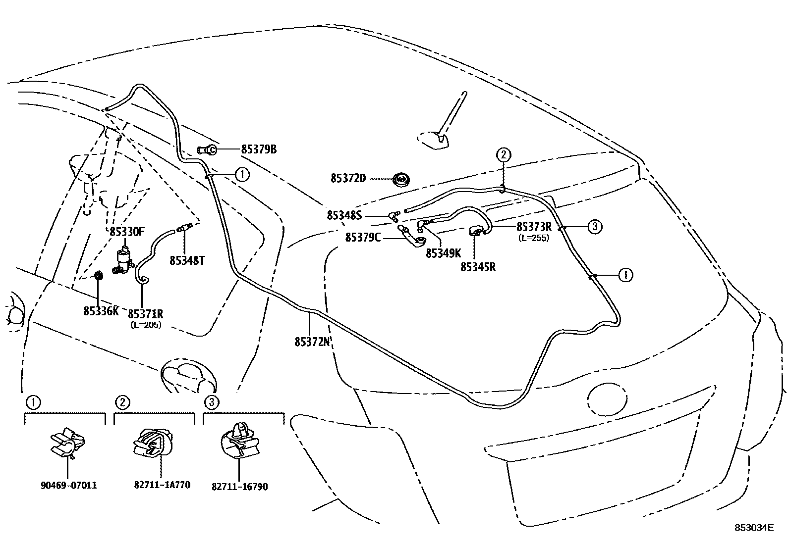 Toyota YARIS 后清洗器 EPC diagram — 853034E