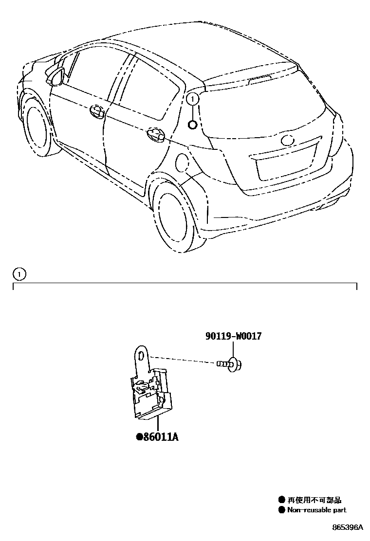 Toyota YARIS 收音机、放大器和冷凝器 EPC diagram — 865396A