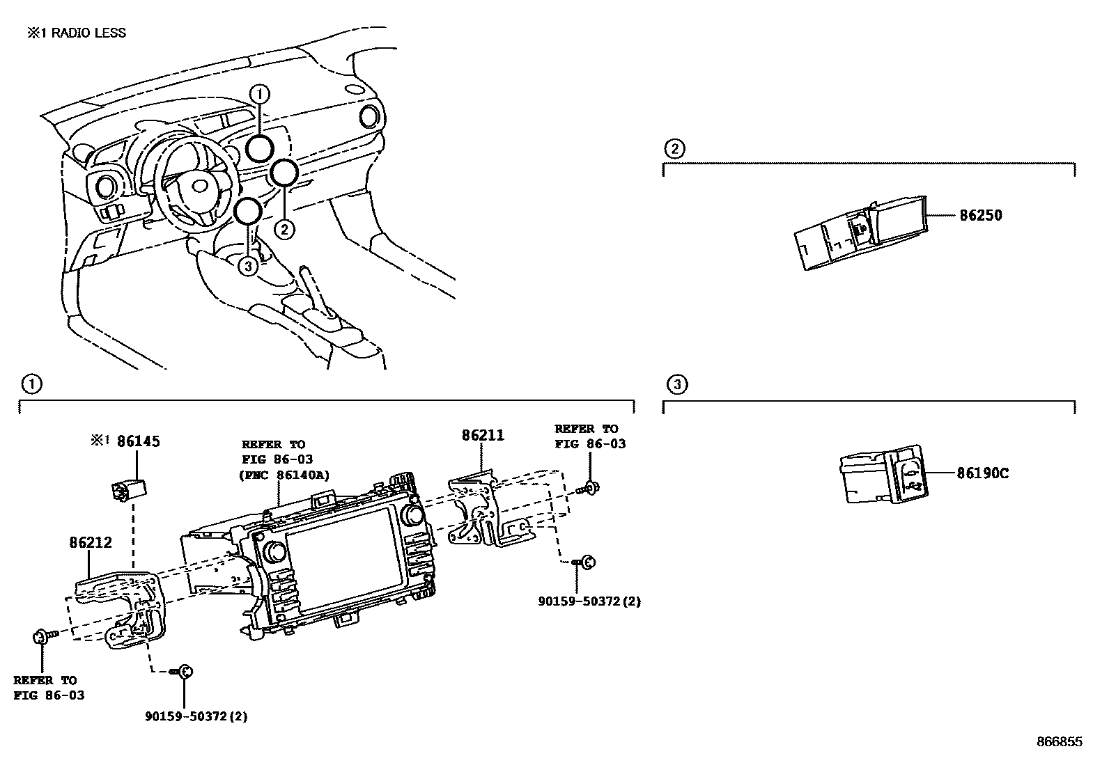 Toyota YARIS 收音机、放大器和冷凝器 EPC diagram — 866855