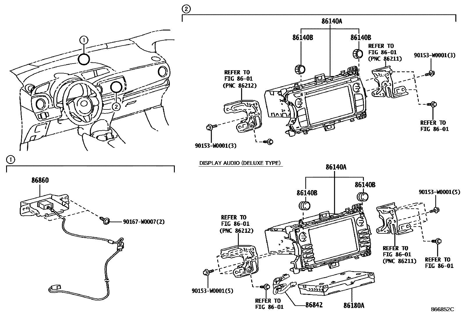 Toyota YARIS 导航和前监视器显示屏 EPC diagram — 866852C