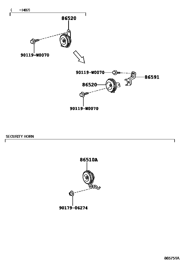 Toyota YARIS 喇叭 EPC diagram — 865751A