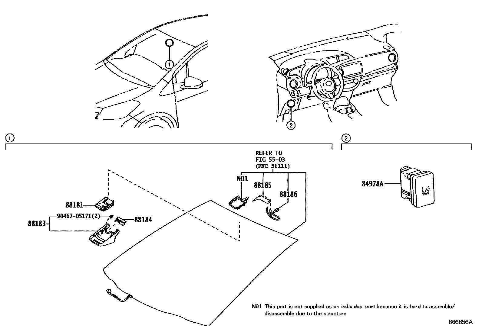 Toyota YARIS 预碰撞安全系统 EPC diagram — 866856A
