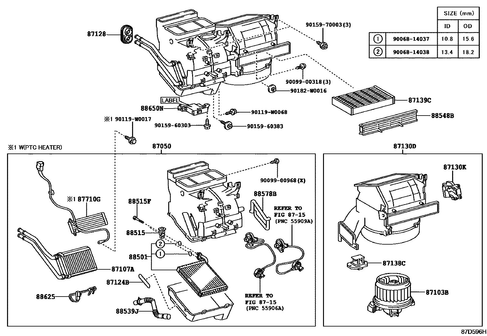 Toyota YARIS 暖风和空调系统 - 冷却器组件 EPC diagram — 87D596H