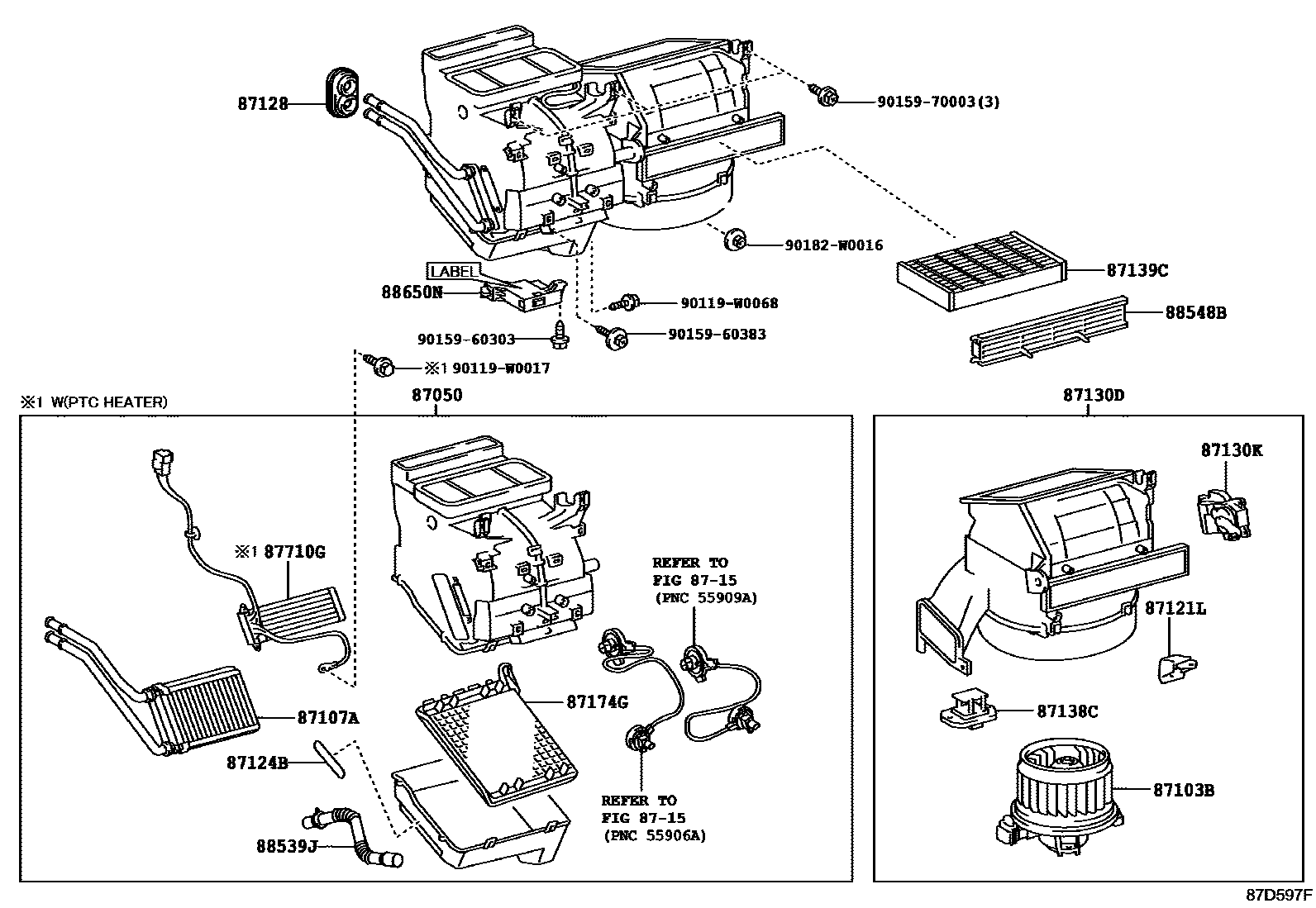 Toyota YARIS 暖风和空调系统 - 冷却器组件 EPC diagram — 87D597F