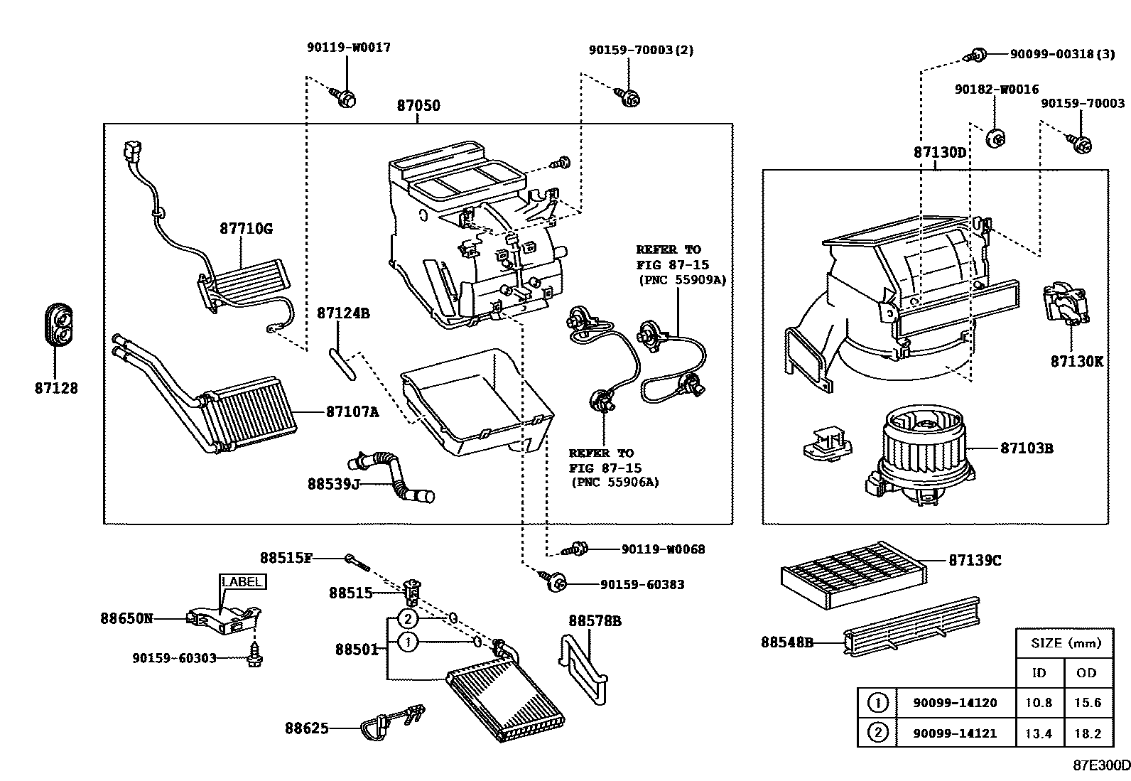 Toyota YARIS 暖风和空调系统 - 冷却器组件 EPC diagram — 87E300D
