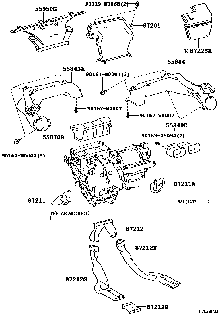 Toyota YARIS 暖风和空调系统 - 控制器和风管 EPC diagram — 87D584D