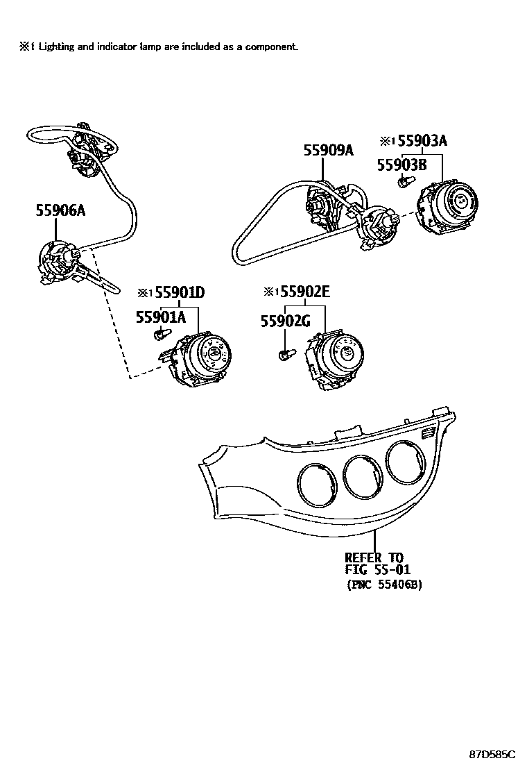 Toyota YARIS 暖风和空调系统 - 控制器和风管 EPC diagram — 87D585C