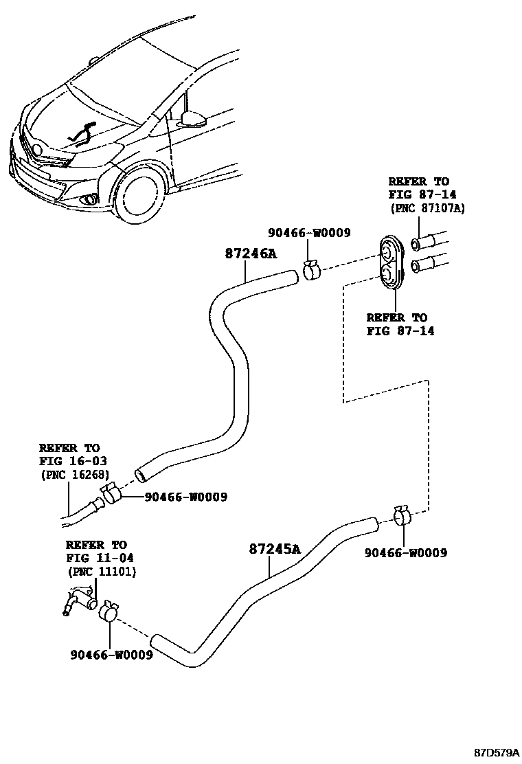 Toyota YARIS 暖风和空调系统 - 水管 EPC diagram — 87D579A