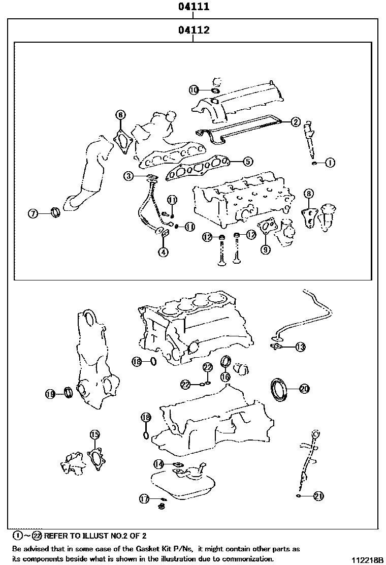 Toyota YARIS Engine Overhaul Gasket Kit EPC diagram — 112218B