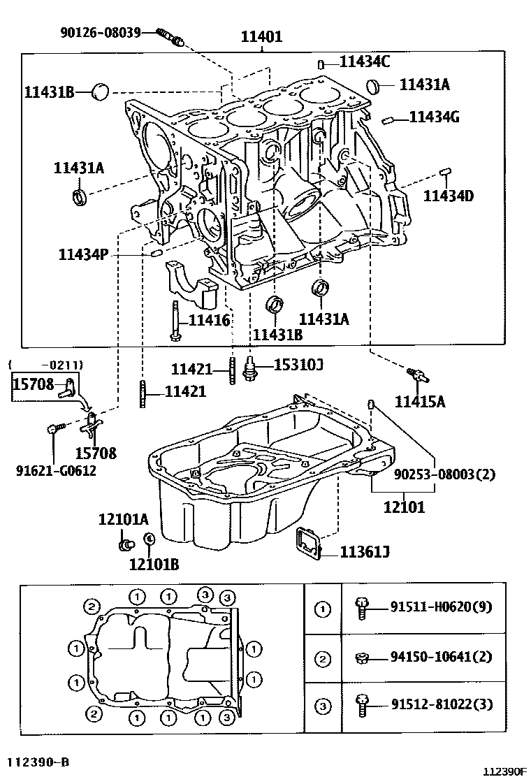 Toyota YARIS Cylinder Block EPC diagram — 112390F