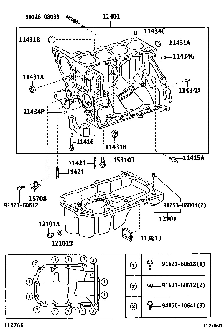 Toyota YARIS Cylinder Block EPC diagram — 112766D