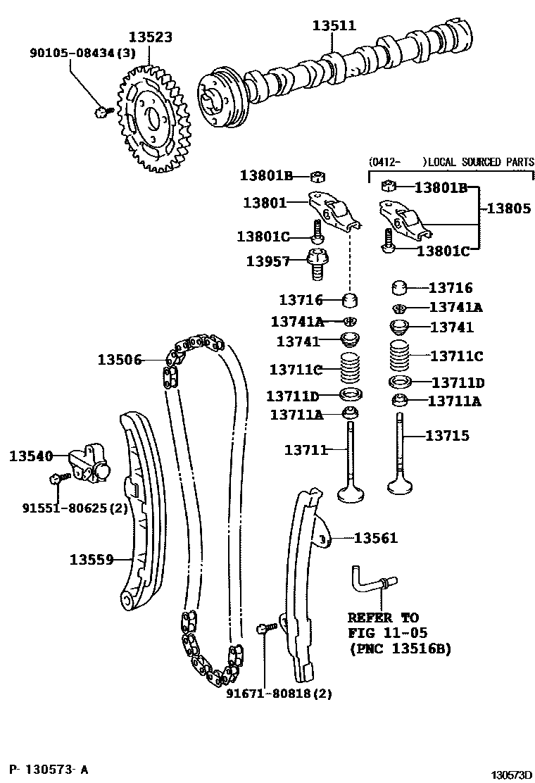 Toyota YARIS Camshaft & Valve EPC diagram — 130573D
