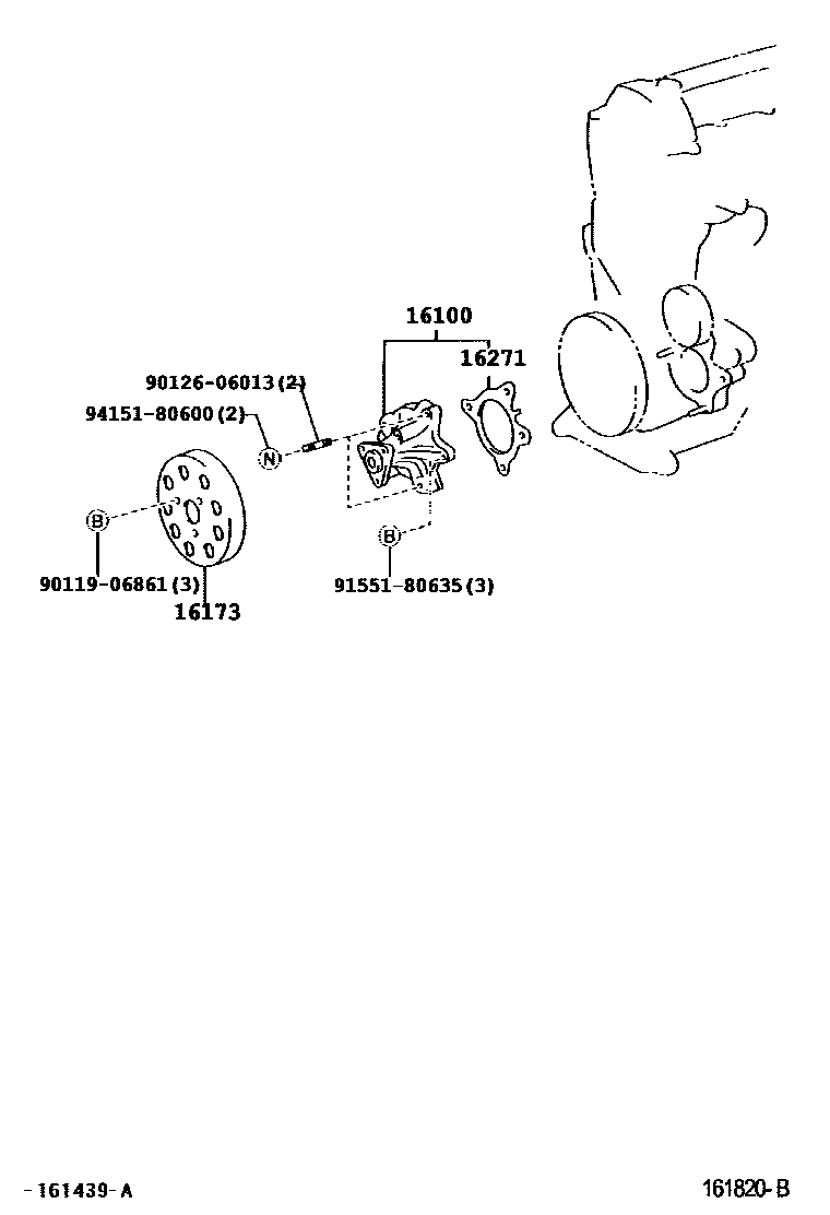 Toyota YARIS Water Pump EPC diagram — 161820B