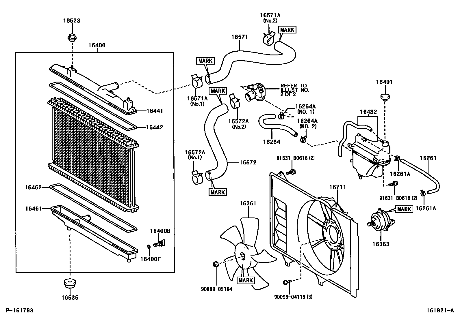 Toyota YARIS RADIATOR & WATER OUTLET EPC diagram — 161821A