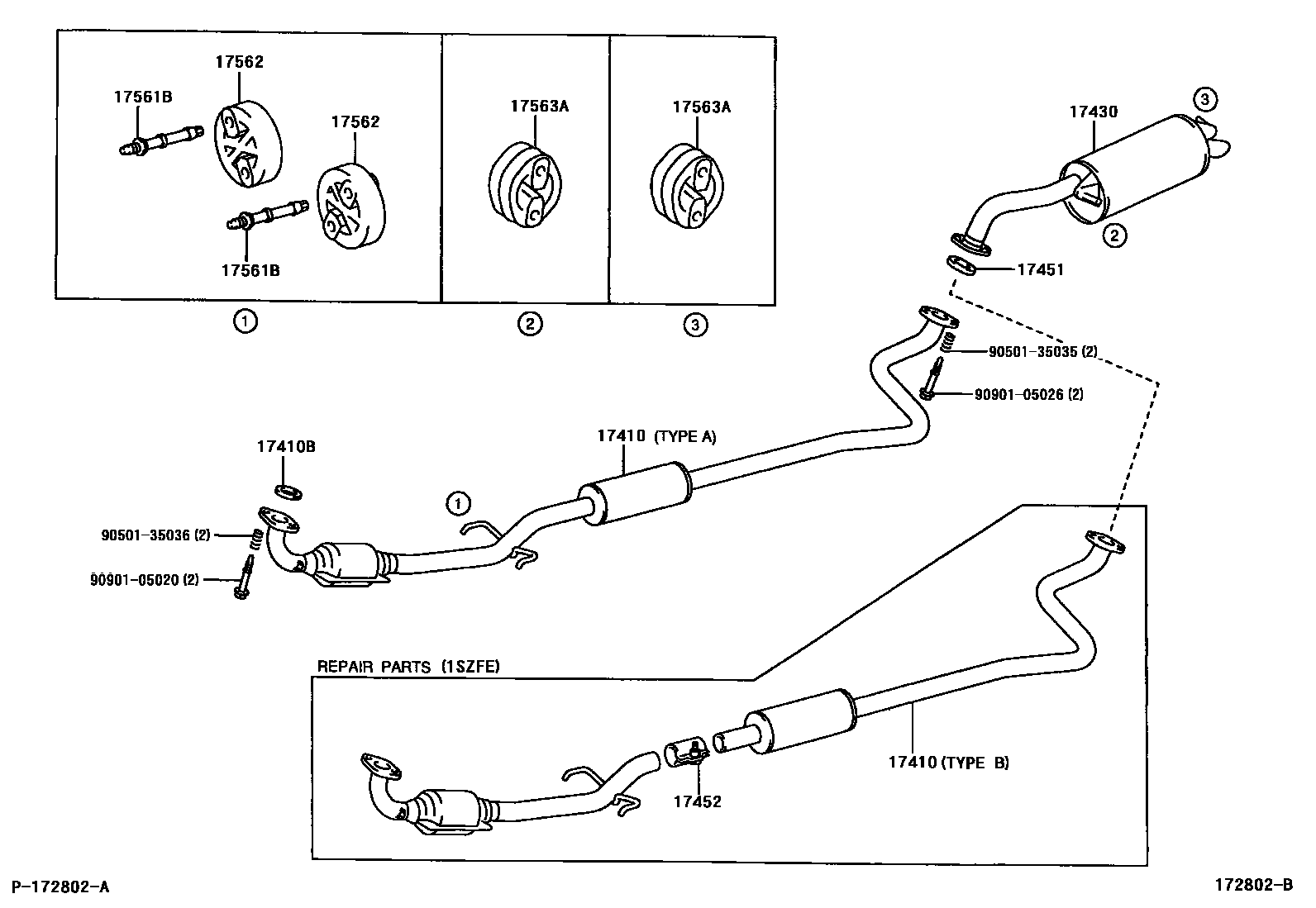 Toyota YARIS Exhaust Pipe EPC diagram — 172802B