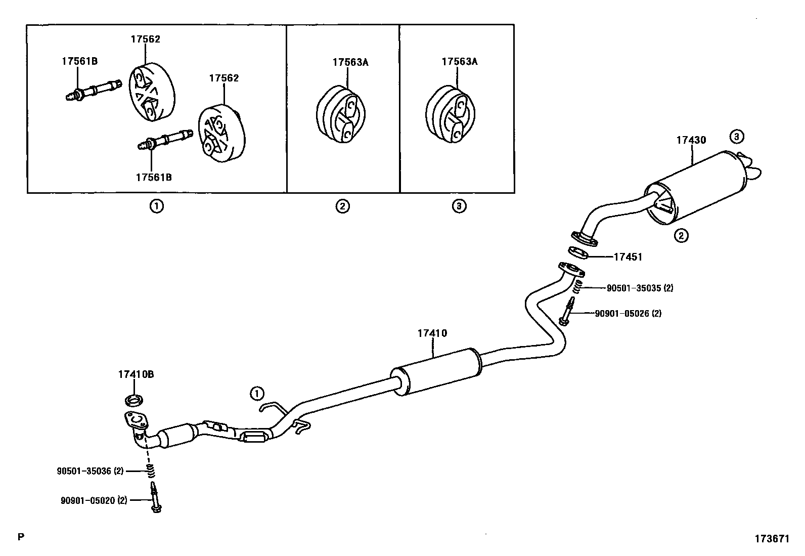 Toyota YARIS Exhaust Pipe EPC diagram — 173671