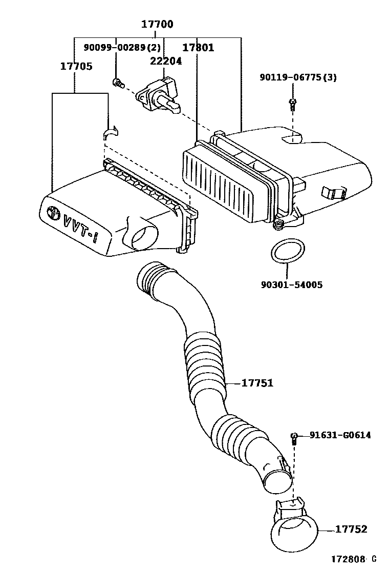 Toyota YARIS Air Cleaner EPC diagram — 172808C