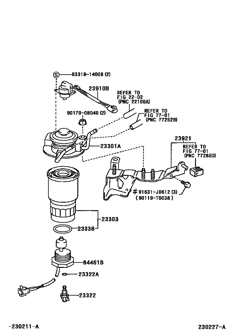 Toyota YARIS fuel filter EPC diagram — 230227A