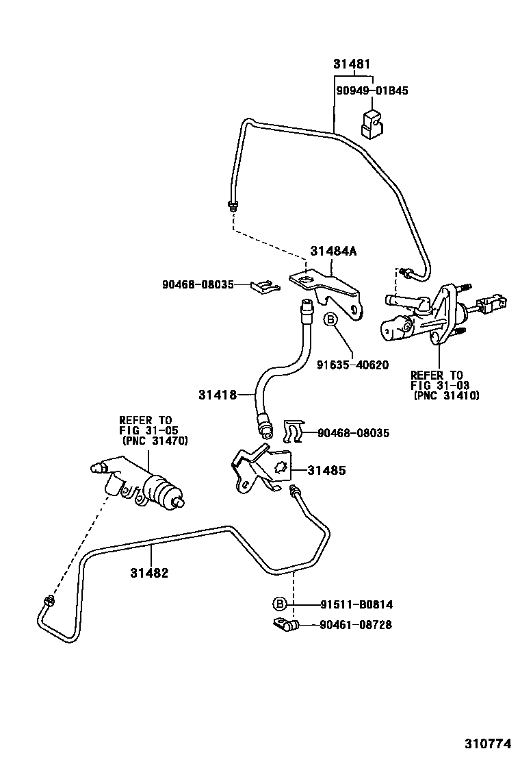 Toyota YARIS 离合器踏板和挠性软管 EPC diagram — 310774